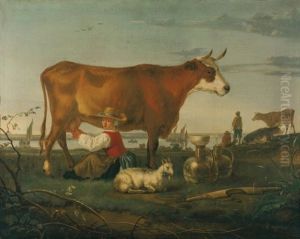 La Traite Au Bord De La Riviere by Aelbert Cuyp
