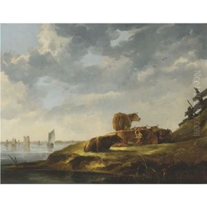 A River Landscape With Seven Cows And A Distant View Of The Tower Of Merwede by Aelbert Cuyp