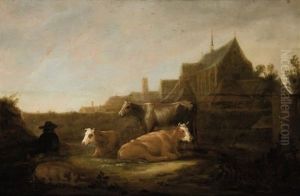 A Herdsman In A Field, The Duitsche Huis And Mariakerk, Utrecht Beyond