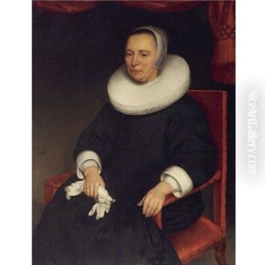 Portrait Of Lady, Seated, Wearing A Black Dress With A White Ruff by Aelbert Cuyp