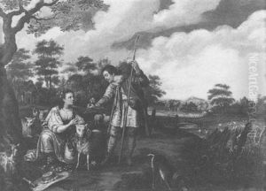 A Shepherd And Shepherdess In A Landscape Making A Flower Garland by Aelbert Cuyp