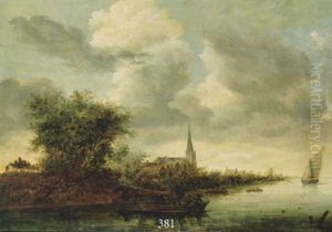 Flusslandschaft Mit Bauerin Beim Melken