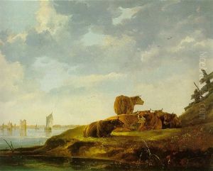 A River Landscape With Seven Cows And A Distant View Of The Tower Of Mervede by Aelbert Cuyp