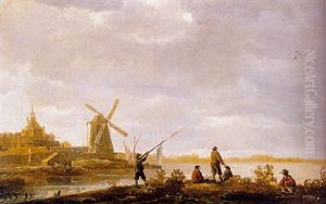 A View Of The Rietdijkspoort, Dordrecht, With Sportsmen In The Foreground by Aelbert Cuyp
