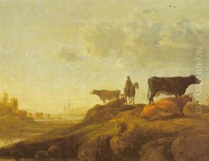 Landscape With Cattle And A Rider On The Bank Of A Stream by Aelbert Cuyp