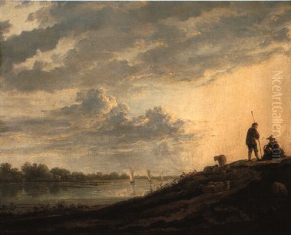 A River Landscape With Shepherds And Sheep On A Track - view 1