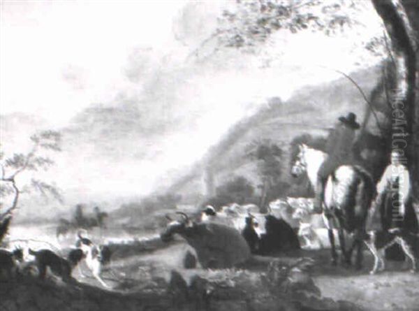 A River Landscape With A Huntsman, A Drover And Cattle On A Track - view 1
