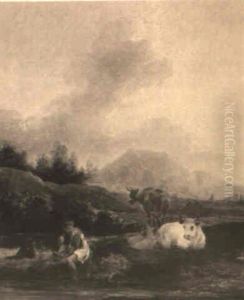 Young Man With Cows By Stream by Aelbert Cuyp
