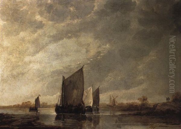 Barges Close-hauled In Light Airs On A River - view 1