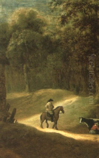 A Horseman On A Wooded Track Near A Milkmaid And A Cow - view 1