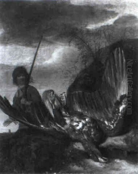 Sportsman With A Dead Eagle Near A Wooded Dune - view 1