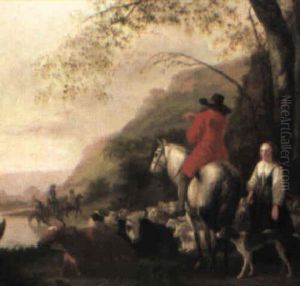 Gentleman On Horsebak And Shepherdess In A Landscape by Aelbert Cuyp