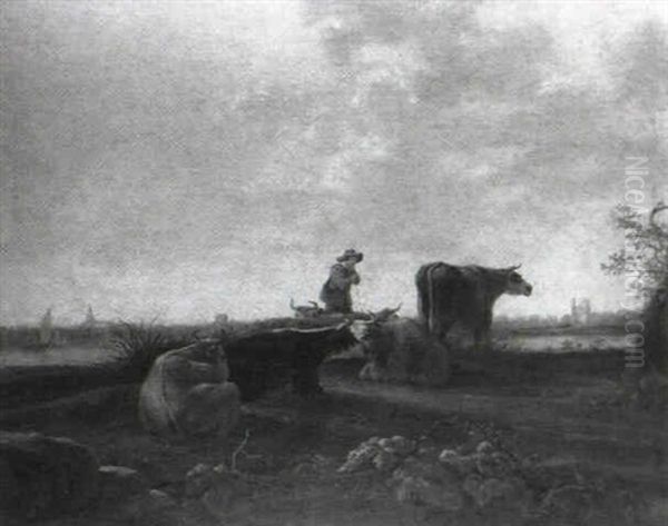 A Drover With Cattle On The Banks Of A River - view 1