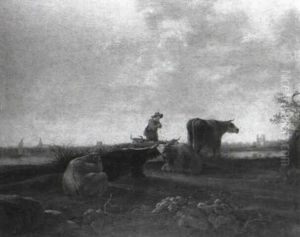 A Drover With Cattle On The Banks Of A River