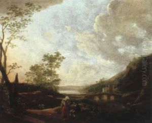 Zwei Wanderer In Einer Flusslandschaft by Aelbert Cuyp