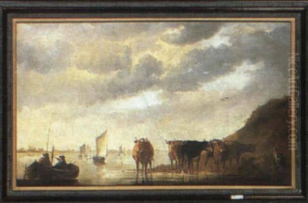 Cattle On The Banks Of A River - view 1