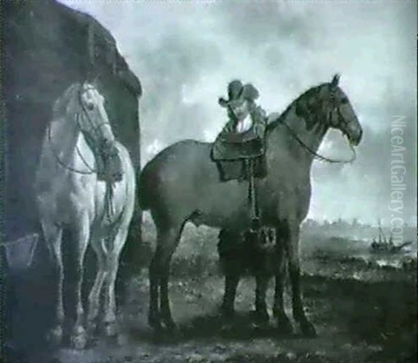 Man Saddling Horses - view 1