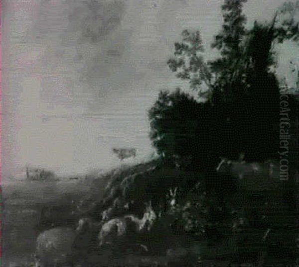 Paysage Hollandais Au Chateau Avec Une Scene Pastorale - view 1