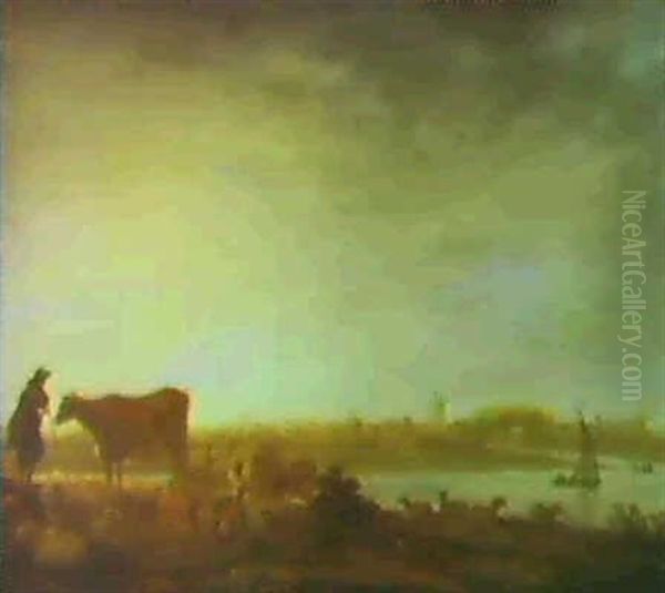 A Distant View Of Vianen With Cattle And A Herdsman In The Foreground - view 1