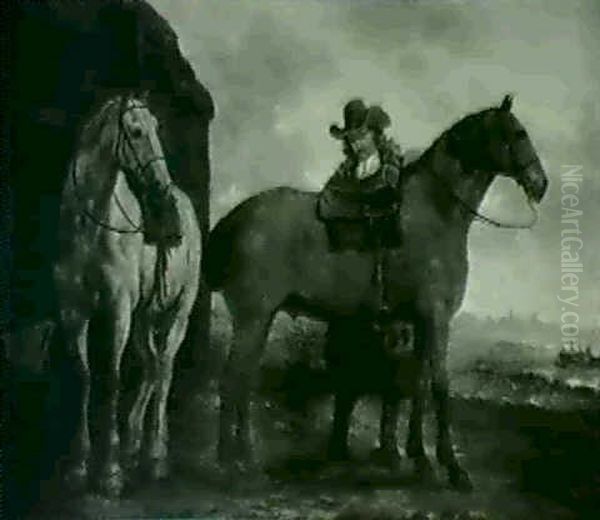 Man Saddling Horses - view 1
