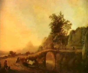 Extensive Landscape With Figures By The Banks Of A River by Aelbert Cuyp