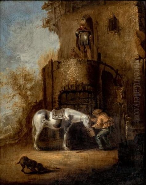 Personnages Devant Une Ecurie - view 1