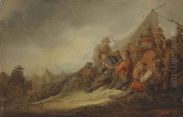 Soldiers Playing Cards At An Encampment - view 1