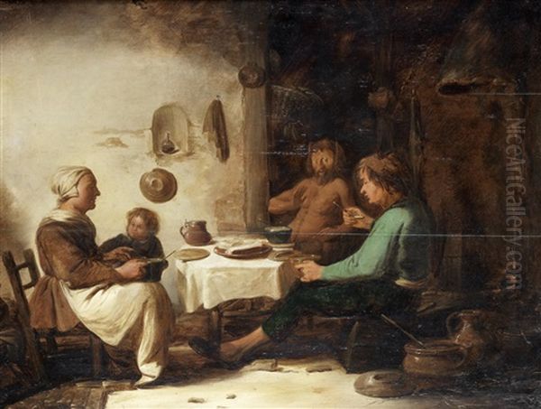 Peasants And A Satyr Dining In An Interior - view 1