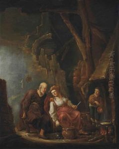 A Kitchen With Peasants Cooking