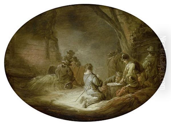 Soldiers Playing Cards In A Barn - view 1