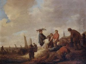 Le Retour De La Peche Sur La Plage De Schweningen by Benjamin Gerritsz Cuyp