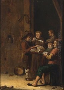 Five Figures In A Barn Interior Singing
