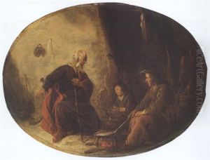 A Kitchen Interior With Two Men And A Young Boy Preparing Food A Kitchen Interior With Two Men And A Young Boy Preparing Food