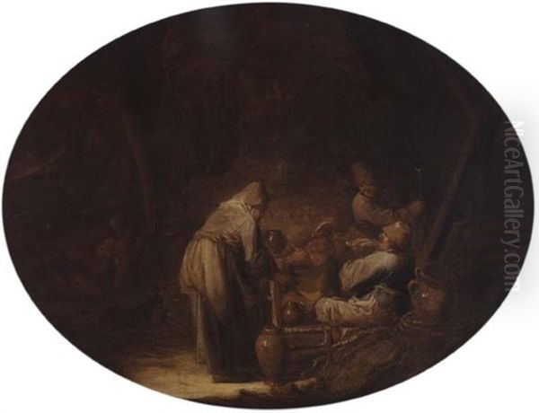 A Barn Interior With Boors Smoking And Drinking - view 1