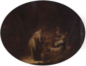 A Barn Interior With Boors Smoking And Drinking by Benjamin Gerritsz Cuyp