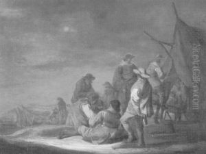 Nachtliche Lagerszene Mit Spielenden Soldaten by Benjamin Gerritsz Cuyp