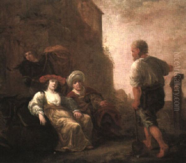 Travellers Resting Beside A House Talking To A Farmer - view 1