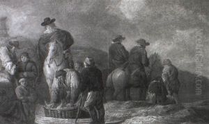 Travellers On Horseback Conversing With Peasants