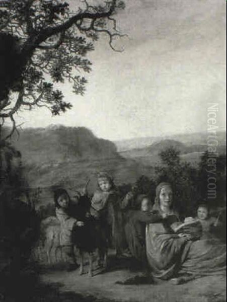 Shepherdess And Children With A Goat - view 1