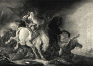 Calvary Skirmish With A Battle Raging In The Distance Calvary Skirmish With A Battle Raging In The Distance