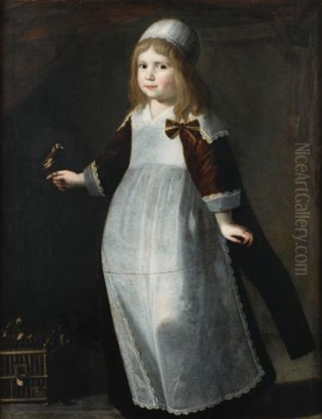 Portrait De Petite Fille Tenant Un Chardonneret - view 1