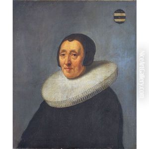 An Elderly Woman In A Cartwheel Ruff With Coat Of Arms by Jacob Gerritsz Cuyp