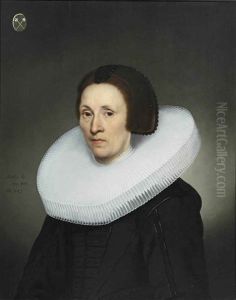 Portrait Of Johanna Van Diemen In A Black Dress With A White Molensteenkraag by Jacob Gerritsz Cuyp