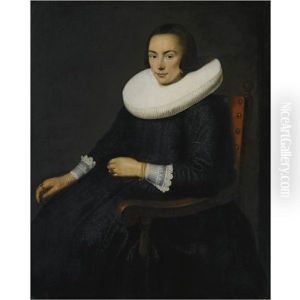 Portrait Of A Lady, In Black Dress With A Molensteenkraag