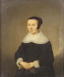 Portrait Of A Lady In A Black Dress With A White Collar, Holding A Pair Of Gloves