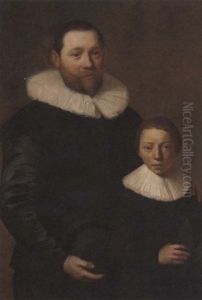 Double Portrait Of A Father And A Son, The Gentleman Holding A Black Hat In His Right Hand, His Son, Aged 11, Also Holding A Black Hat In His Right Hand by Jacob Gerritsz Cuyp