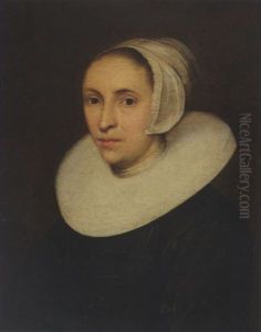 A Portrait Of A Lady, Aged 42, Wearing A Black Dress With A White Lace Millstone Collar And A White Cap
