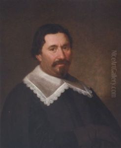Portrait Of A Gentleman, Aged 47, In Black Costume With A Flat Collar Of White Lace, A Black Coat And Leather Gloves