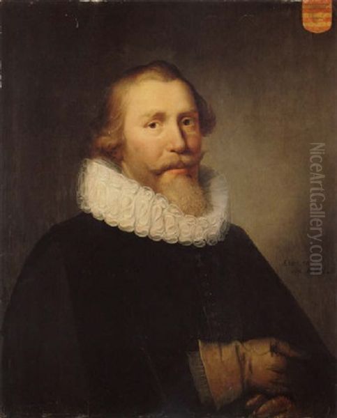 Portrait Of A Gentleman Wearing Black, With A White Ruff, Holding His Hat - view 1