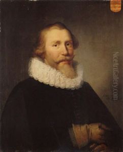 Portrait Of A Gentleman Wearing Black, With A White Ruff, Holding His Hat